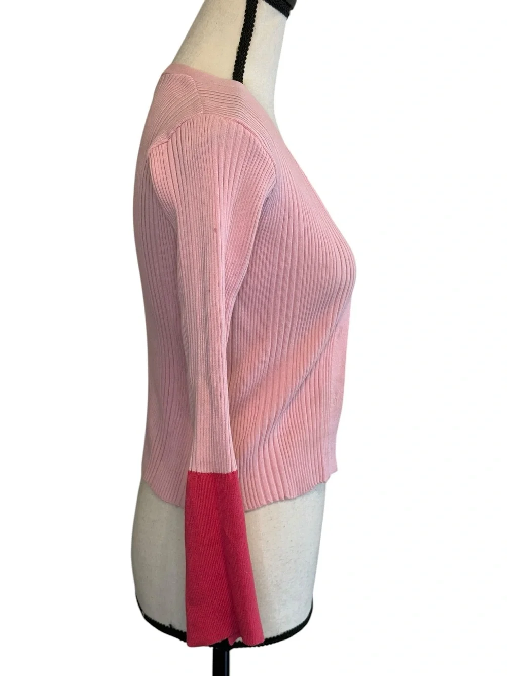Pink Two-Tone Ribbed Button Cardigan sweater - Picture 4 of 4